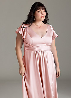 Azazie Omari Bridesmaid Dresses Blushing Pink A-Line Stretch Satin Dress image12