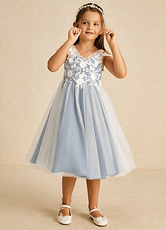 Azazie Sunnie Flower Girl Dresses Dusty Blue A-Line Lace Tulle Dress image2