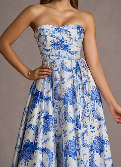 Maxi jurk Velisse Blauw En Wit Bloemenmotief image3