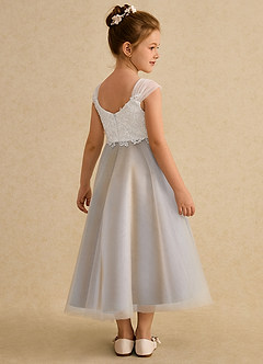 Azazie Momo Flower Girl Dresses Ivory Butterscotch A-Line Lace Dress image2