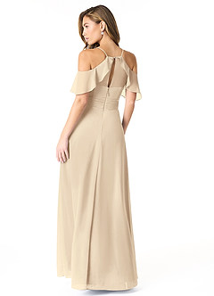 Azazie Dakota Bridesmaid Dresses Champagne A-Line V-Neck Pleated Chiffon Dress image2