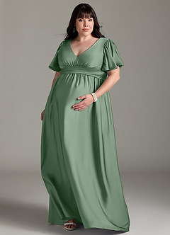 Azazie Verna Abiti da damigella d'onore premaman Abito A-Line Increspato Raso Elasticizzato Floor-Length image9