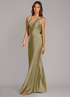 Azazie Cheryl Bridesmaid Dresses Moss Green Mermaid Stretch Satin Dress image3