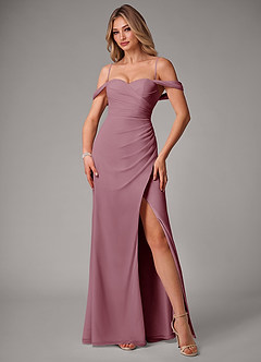 Azazie Haisley Bridesmaid Dresses Vintage Mauve Sheath Off the Shoulder Chiffon Convertible Dress image5