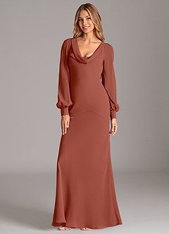 Azazie Rylina Bridesmaid Dresses Auburn Mermaid Long Sleeve Chiffon Dress image7