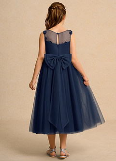 Azazie Snowball Girl vestidos de niña de las flores Vestido de Azul Marino Oscuro de Tul de Princesa con Plisado image2