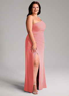 Azazie Eren Jurken voor bruidsmeisjes Jurk van Chiffon met Kolom One-Shoulder Koraal image12
