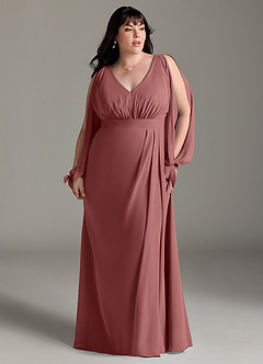 Azazie Matilda Bridesmaid Dresses Amethyst A-Line Long Sleeve Chiffon Dress image13