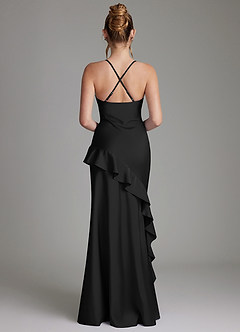 Azazie Jayda 신부 들러리 드레스 A라인 셔링 스트레치 새틴 바닥 길이 드레스 image2