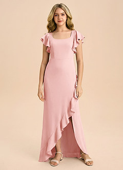 Azazie Demi Junior Meerjungfrau-Linie Schleifen Stretch-Satin Kleid Puderrosa image6
