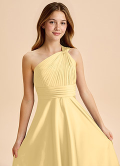 Azazie Charlize Junior Butter A-Line Pleated Stretch Satin Dress image6