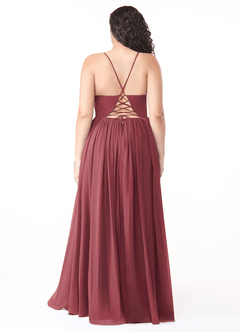 Azazie Aaida Jurken voor bruidsmeisjes Jurk van Chiffon met A-Lijn Korset Merlot image8
