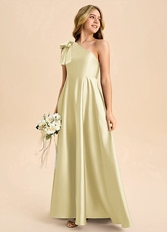 Azazie Penguin Junior Abito A-Line in Raso Elasticizzato Fiocco Sorbetto Al Limone image6