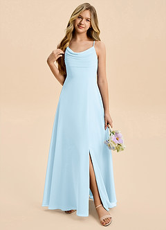 Azazie Gia Junior A-Linie Plissee Chiffon Kleid Himmelblau image6