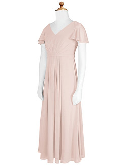 Azazie Peony Junior Robe Trapèze en Mousseline de soie Plissée Rose Pétale image8