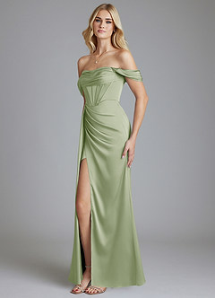Azazie Amyra Bridesmaid Dresses Dusty Sage Mermaid Off the Shoulder Stretch Satin Convertible Dress image6