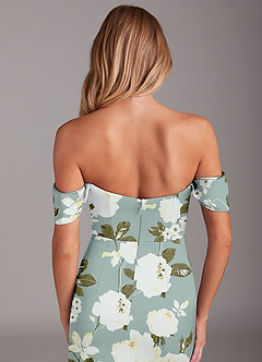 Azazie Saige Bridesmaid Dresses Misty Floral Garden Sheath Off the Shoulder Stretch Satin Dress image9