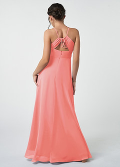 Azazie Avelina Junior Coral A-Line Pleated Chiffon Dress image3