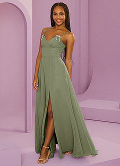 Barbie ♥ Azazie Robes de demoiselle d'honneur Robe Trapèze en Mousseline de soie avec poches Pistache image3