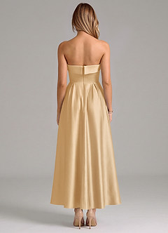 Azazie Lucienne Vestidos de madrinha de casamento Vestido Ouro de Cetim elástico de Linha A com Plissado image6