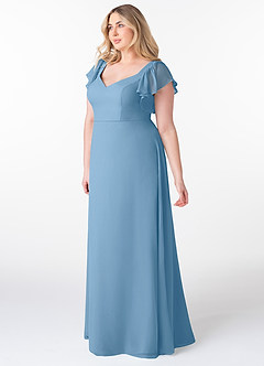 Azazie Syenna Robes de demoiselle d'honneur Robe Trapèze en Mousseline de soie Rayé Acier Bleuté image8