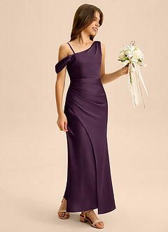 Azazie Madelyn Junior Osłona Zza ramienia Satyna elastyczna Długość podłogi Młodsza druhna Sukienka image6