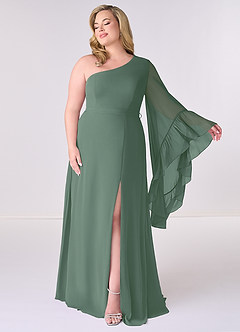 Barbie ♥ Azazie Bridesmaid Dresses Eucalyptus A-Line Long Sleeve Chiffon Dress image7