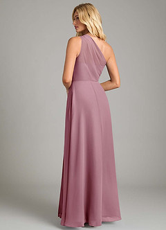 Azazie Phaedra Vestidos de damas de honor Vestido de Malva Vintage de Gasa de Corte en A con Hombro unilateral image2