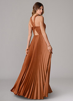 Azazie Afra Bridesmaid Dresses Copper A-Line Pleated Stretch Satin Dress image2