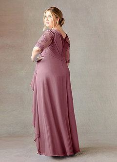 Azazie Dionysus Mother of the Bride Dresses Vintage Mauve A-Line Boatneck Lace Chiffon Dress image9