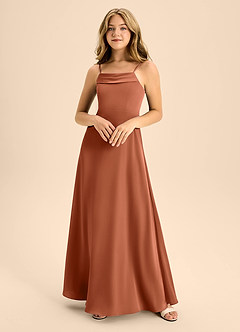 Azazie Anselie Junior Jurk van Stretch Satijn met A-Lijn Off the Shoulder Ceder Roos image3
