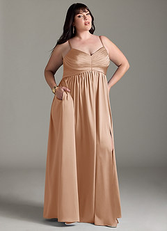 Azazie Alia Bridesmaid Dresses English Rose A-Line Pleated Stretch Satin Dress image11
