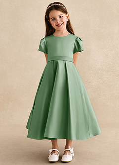 Azazie Princess Flower Girl Dresses Matcha A-Line Pleated Matte Satin Dress image6