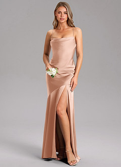Azazie Grata Brautjungfernkleider Etui Seitliche Cut-Outs Stretch-Satin Kleid Roségold image1