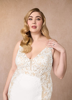 Azazie Estephanie Wedding Dresses Diamond White Champagne Mermaid Sequins Stretch Crepe Dress image12