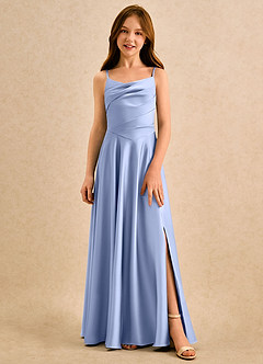 Azazie Coconut Girls Formal Schlussverkauf A-Linie Plissee Stretch-Satin Kleid Eis image4
