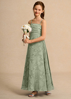 Azazie Pebbles Junior Formal Jurken voor bloemenmeisjes A-Lijn Jurk van Bloemen Burn-out Geplooid Agave image5