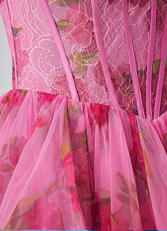 Reliau Rosa Minikleid aus Tüll mit Spitzenprint, Korsett, A-Linie und Schnürung image6