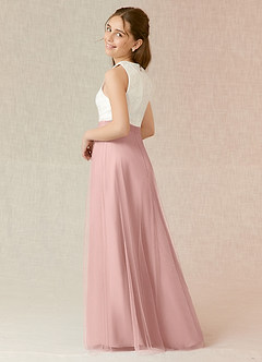 Azazie Albertine Junior Powder Pink A-Line Lace Chiffon Dress image2