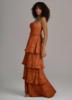 Azazie Romie Bridesmaid Dresses Burnt Orange A-Line Corset Floral Burnout Dress image2
