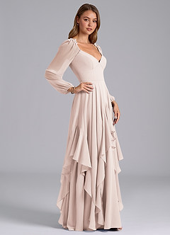 Azazie Karan Bridesmaid Dresses Rose Petal A-Line Long Sleeve Chiffon Dress image5