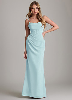 Azazie Mai Bridesmaid Dresses Sea Glass Sheath Pleated Chiffon Dress image1
