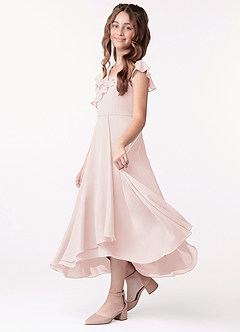 Azazie Posie Junior Rose Petal A-Line Ruched Chiffon Dress image1