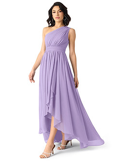 Azazie Mathilda Bridesmaid Dresses Lilac A-Line One Shoulder Chiffon Dress image3