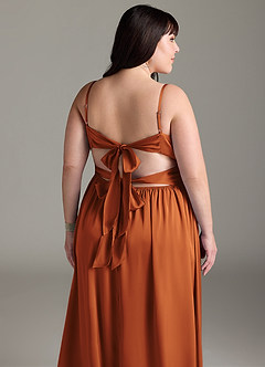Azazie Zeya Bridesmaid Dresses Cinnamon A-Line Pleated Stretch Satin Dress image15