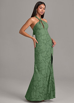 Azazie Ailany Bridesmaid Dresses Eucalyptus A-Line Pleated Floral Burnout Dress image5