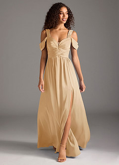 Azazie Lianne Brautjungfernkleider A-Linie Schulterfrei Stretch-Satin Kleid Gold image8
