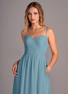 Azazie Joni Bridesmaid Dresses Moody Blue A-Line Strapless Chiffon Convertible Dress image2