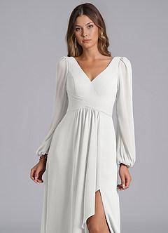 Azazie Liah Abiti da Damigella Abito A-Line in Chiffon Maniche Lunghe Bianco image6