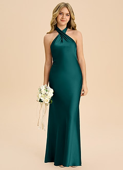 Azazie Chickie Junior Robe Fourreau en Satin extensible Plissée Paon image3